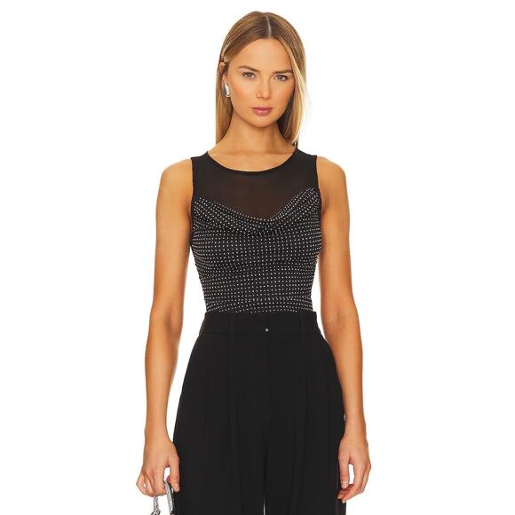 Free People Mirrorball Crop Tank Top Cowl Mesh Crystal Embellished Black Size XS - Picture 1 of 13
